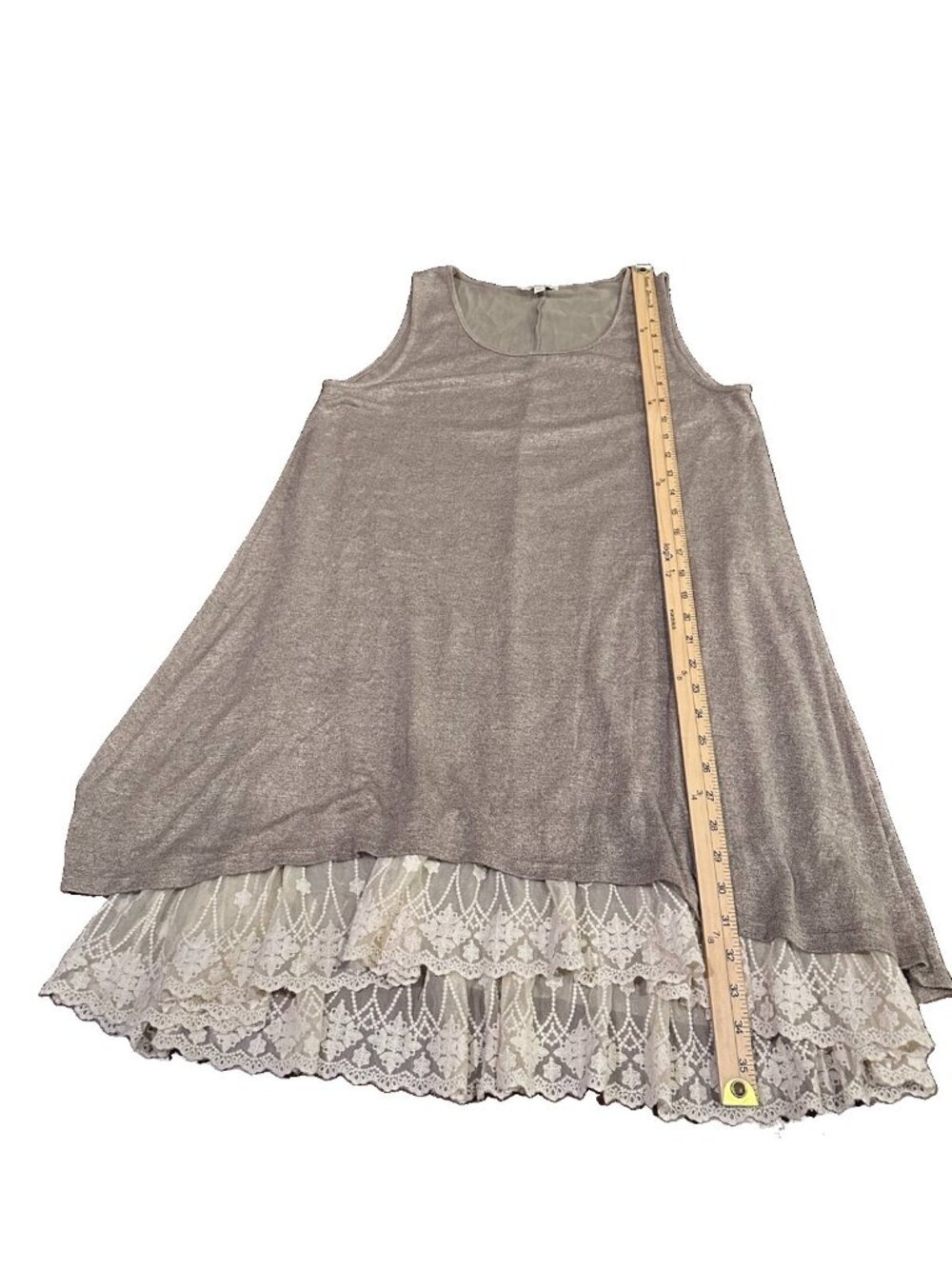 Umgee Oatmeal Baby Doll Dress Lace Detail Sleeveless Large Super Soft Boho